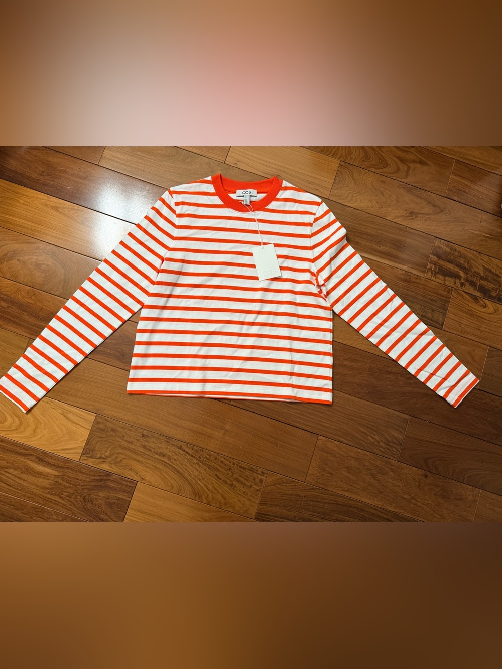 COS Orange & White Striped Long Sleeve Tee